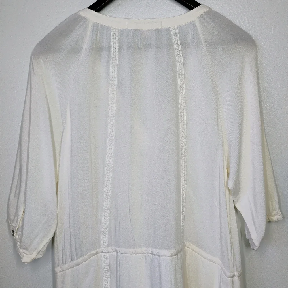 Forever‎ 21 Y2K Embroidered Tie Waist Dress Tassels Ivory Cottage Size Medium